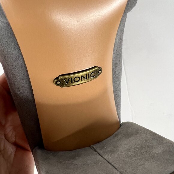 Sz 8- Vionic Plaza Presley Grey Suede Bow Front Square Toe Block Heeled Mules‎ - Picture 13 of 14